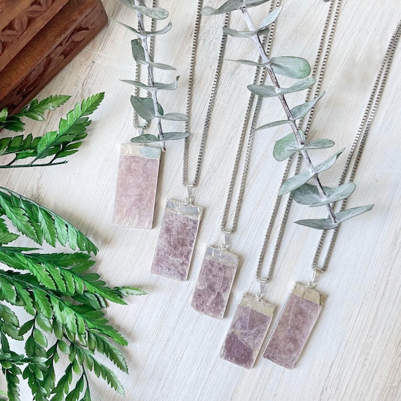 Silver Lepidolite Slice Necklace (EPJ-NAWG13)