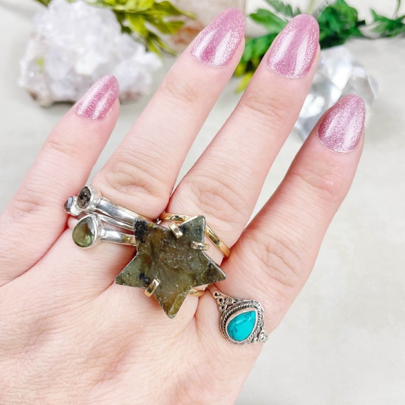 Gold Labradorite Star Statement Arc Ring (EPJ-RSB17-6)