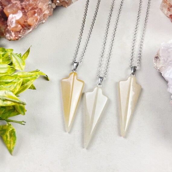 Silver Yellow Aventurine Arrowhead Necklace (EPJ-NBAA14)