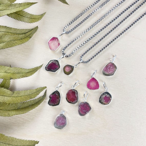 LUXE COLLECTION: Silver Watermelon Tourmaline Slice Necklace (EPJ-N24A14)