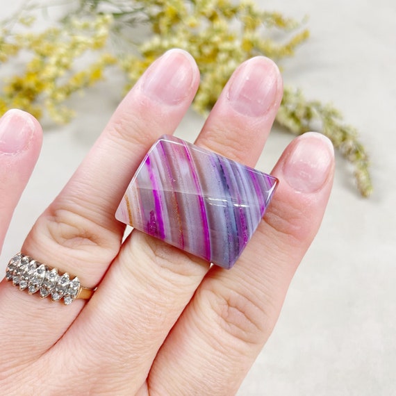 Pink Agate Cabochon Carved Stone Ring- Size 6.5 (EPJ-RC21AAA11-8)