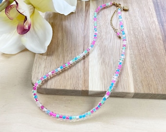 Mixie/// Czech Glass Beaded Choker: Colorful Candy Mix Necklace