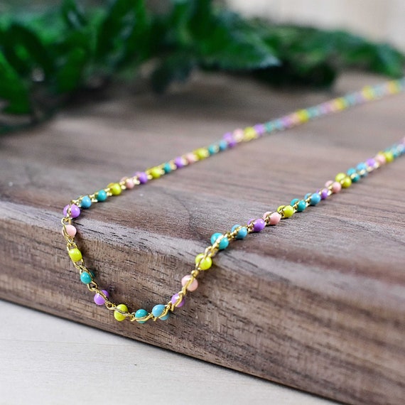 Pastel Confetti Stainless Steel Choker Necklace, Colorful Enamel Statement Necklace, Delicate Layering Charm Necklace (EPJ-N208CAA14)