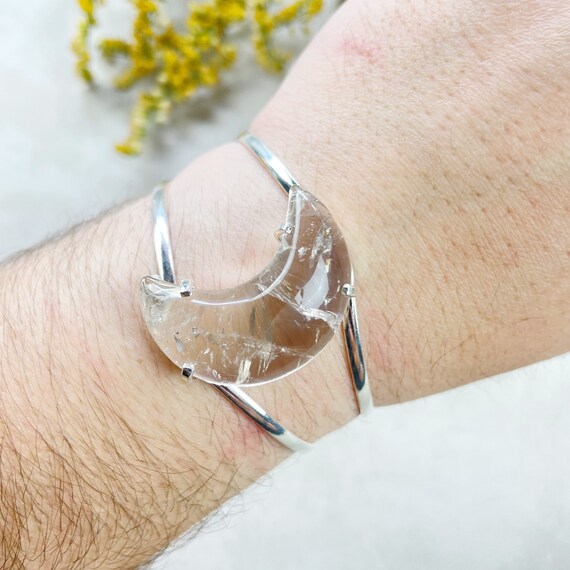 Silver Smoky Quartz Moon Arc Cuff Bracelet (EPJ-BCCA18-SQ-1)