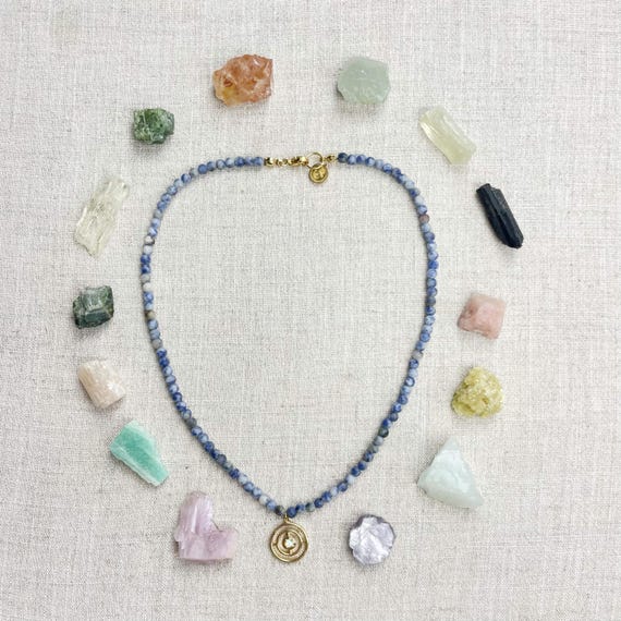 Sodalite Opal Orbit Charm Beaded Necklace (EPJ-NSBA42)