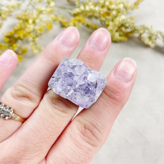 Purple Amethyst Cluster Druzy Carved Ring- Size 6.25 (EPJ-RCGA11-12)