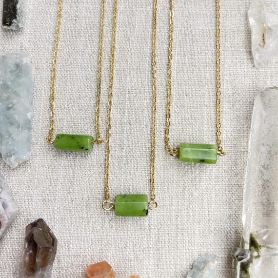 Green Jade Bead Delicate Necklace (EPJ-NAAE61-GJ)