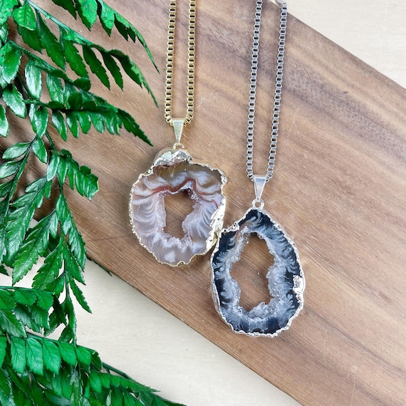Agate Geode Slice Necklace (EPJ-NAWA51)