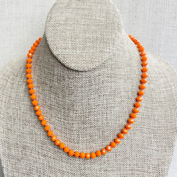 Barb// Opaque Orange Crystal Beaded Hand-knotted Necklace (EPJ-NSBA10-OOG)