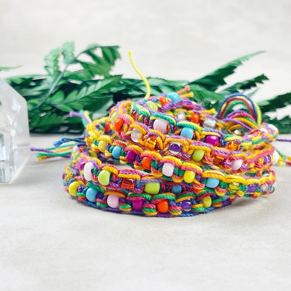 Proclia Bracelet/// Macrame Rainbow Seed Bead Bracelet (EPJ-MMBB10)