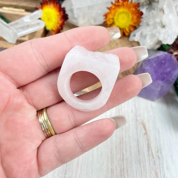 Rose Quartz Rough Carved Ring -Size 8.25 (EPJ-RCGA21-9)