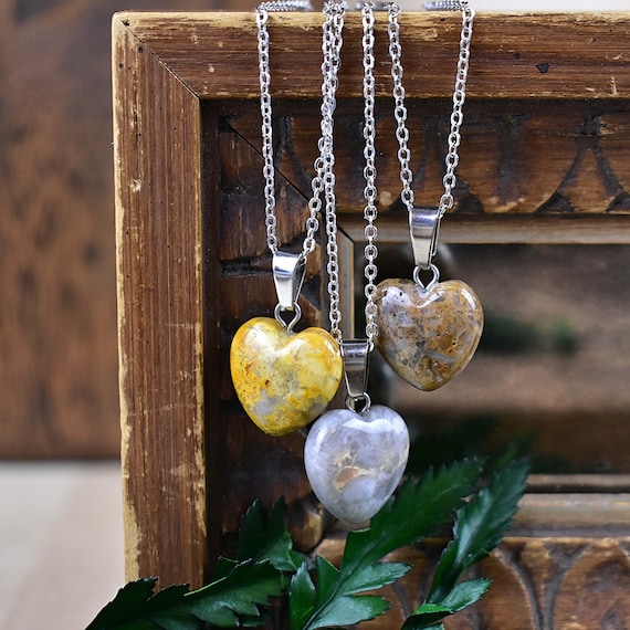 Small 16mm Crazy Lace Agate Heart Necklace, Silver Gemstone Necklace, Layering Statement Necklace (EPJ-NW20ABD13)