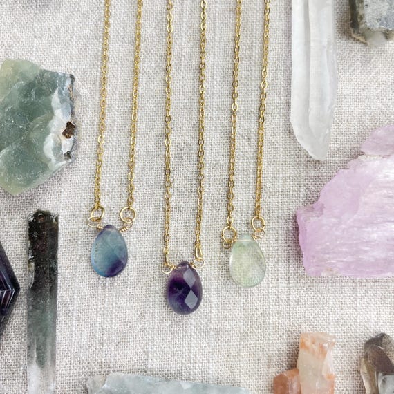 Fluorite Faceted Teardrop Delicate Necklace (EPJ-NAAE43-FL)