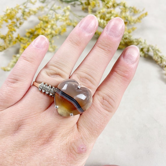 Silver Agate Heart Statement Wire Ring (EPJ-RA10-AG-2)