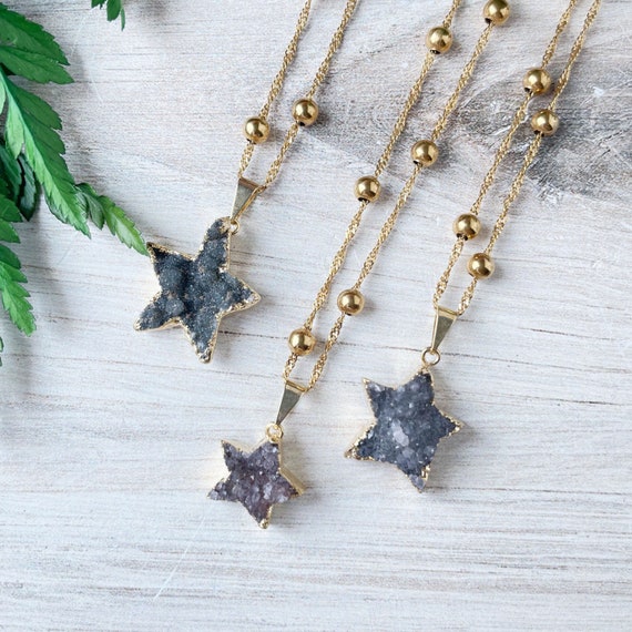 Gold Star Druzy Necklace (EPJ-NAAA34)