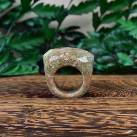 Faceted Autumn Jasper Large Stone Ring, Gemstone Cabochon Stone Simple Carved, Size 7.75 (S775R) (EPJ-RC20CAI25-4)