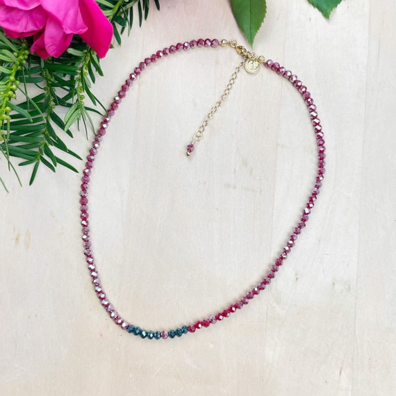 Autumn Mia// Wine Crystal Beaded Delicate Necklace (EPJ-NSBA11-WN)