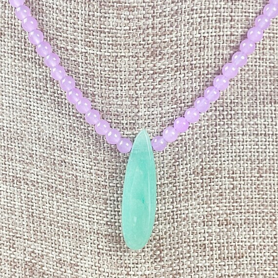 Miriam// Green Aventurine Teardrop Purple Jade Beaded Necklace (EPJ-NSBB17-GA)