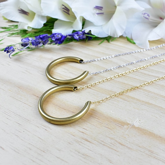 Large Brass Round Tube Necklace, Silver Gold layering Necklace, Simple Delicate Pendant Necklace (EPJ-NZ20AAA11)