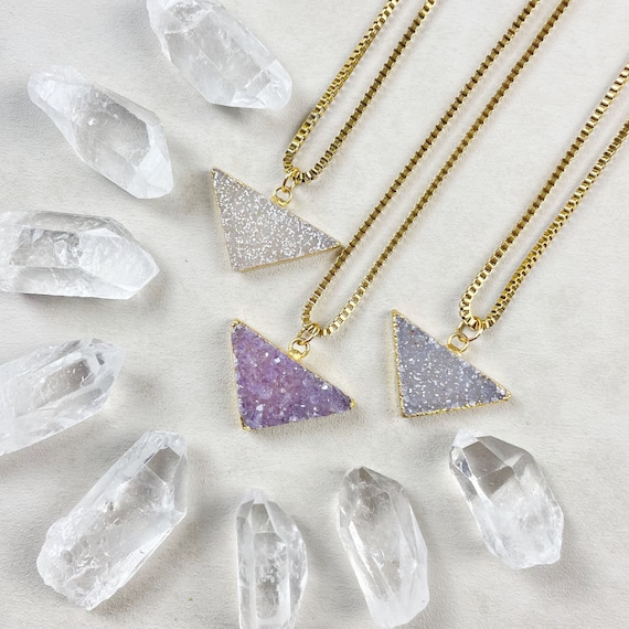 MYSTERY Small Gold Triangle Druzy Necklace EPJ NAAA22 Etsy