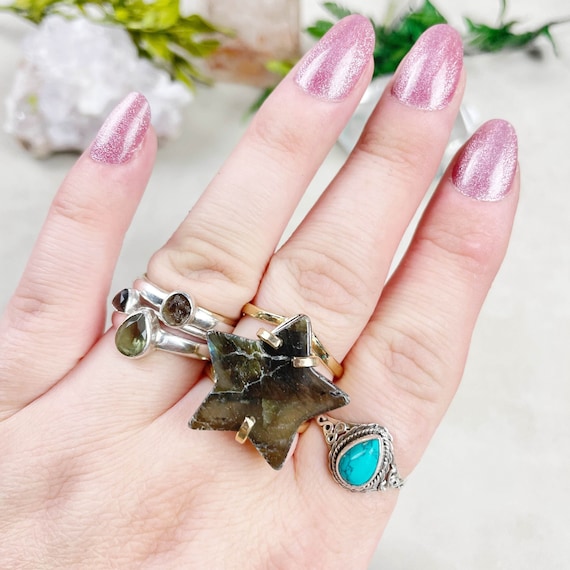 Gold Labradorite Star Statement Arc Ring (EPJ-RSB17-1)