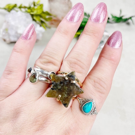 Gold Labradorite Star Statement Arc Ring (EPJ-RSB17-4)