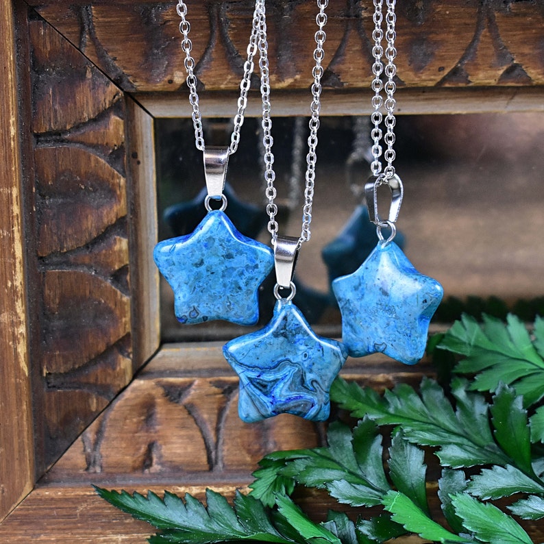 Layering Statement Necklace Blue Onyx Star Necklace Silver Gemstone Necklace EPJ-NW20AEA28
