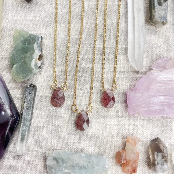Strawberry Quartz Faceted Teardrop Delicate Necklace (EPJ-NAAE43-SW)