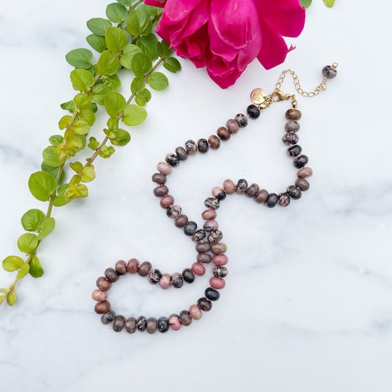 Rhodonite 8mm Hand Knotted Beaded Necklace (EPJ-NSBA14-RH)