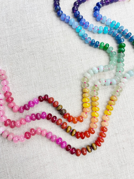 Rainbow Fade// Colorful Ombre Gemstone Beaded Handknotted Necklace (EPJ-NSB58)