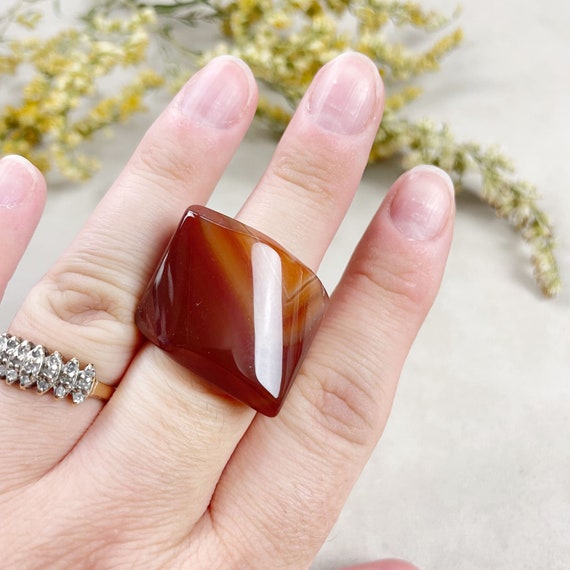 Orange Agate Cabochon Carved Stone Ring- Size 8.25 (EPJ-RC21AAA11-11)