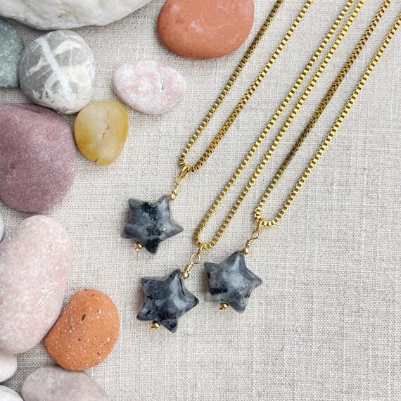 Larvikite Star Bead Pendant Gold Necklace (EPJ-N3AA11-LV)