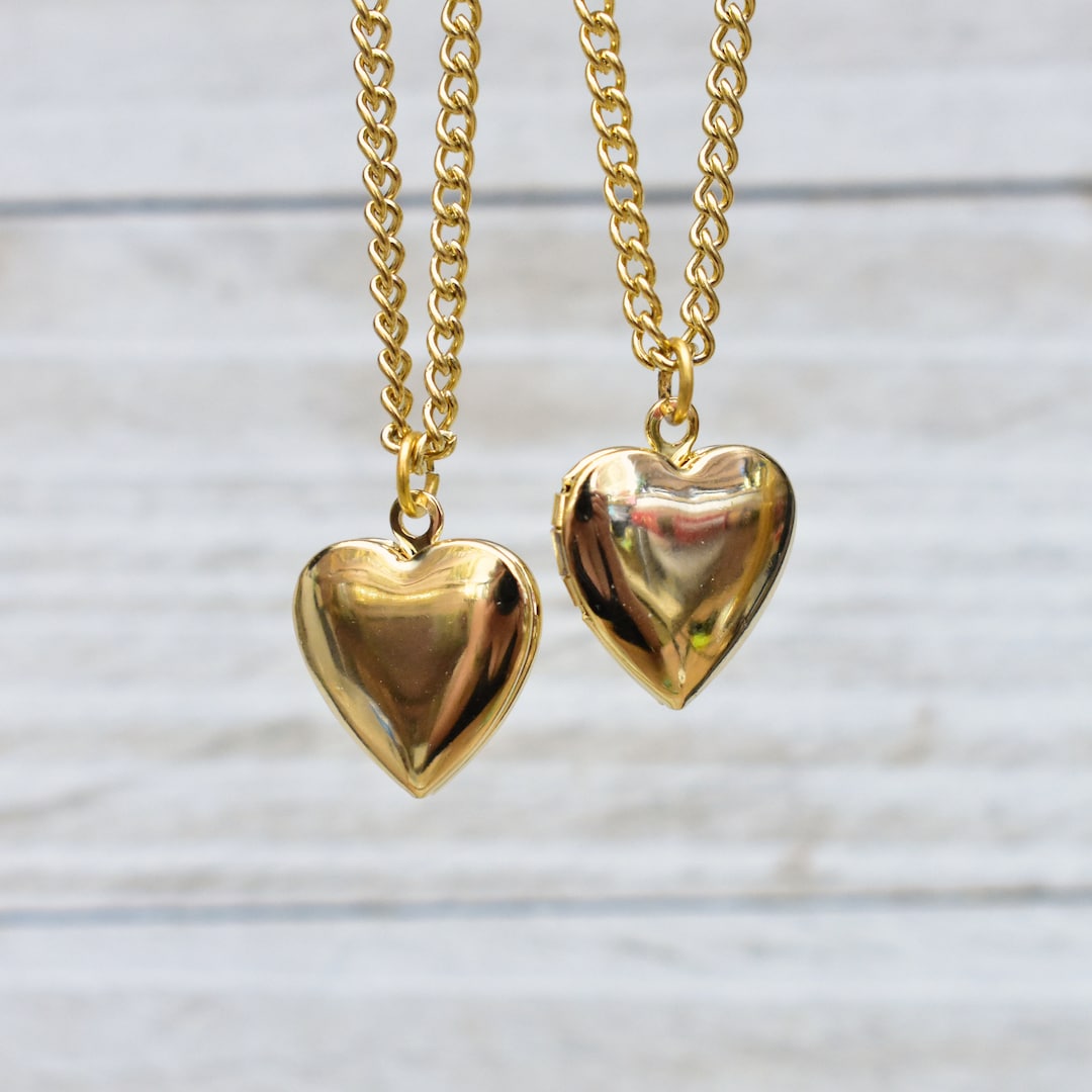 HEART LOCKET/// Gold Plated Heart Locket Charm Stainless Steel Chain Simple Layering Pendant ...