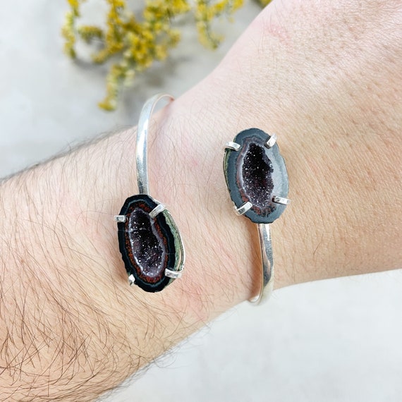 Silver Mexican Geode Double Cuff Bracelet (EPJ-BC20BAA13-3)