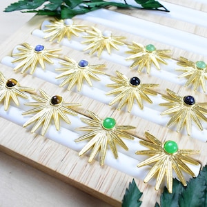 Gold Plated Gemstone Fan Stud Earrings: Sunshine Cabochon