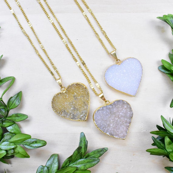 Gold Druzy Heart Pendant Necklace (EPJ-NAWA68)