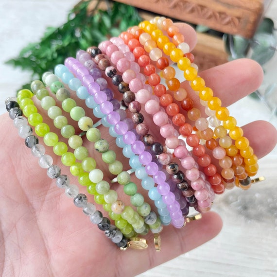 Iris Bracelet/// Bright Gemstone 4mm Beaded Stretch Bracelet (EPJ-BSAA14)