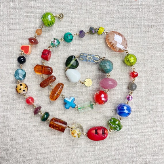 Gem Rosie/// Colorful Crystal Rosary Beaded Necklace (DEJ-BBCC13-3)