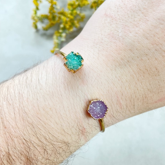 Gold Geometric Druzy Cuff Bracelet (BDD12-3)