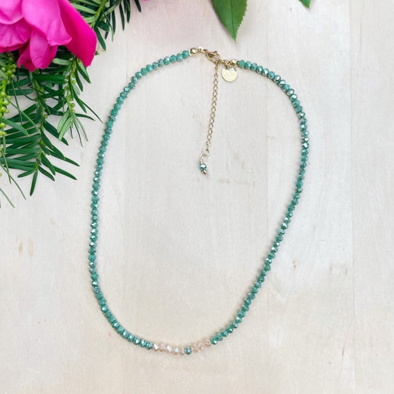Autumn Mia// Pine Crystal Beaded Delicate Necklace (EPJ-NSBA11-PN)