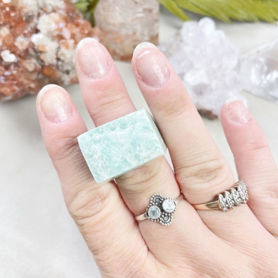Bague Amazonite pierre facettée et monture argent