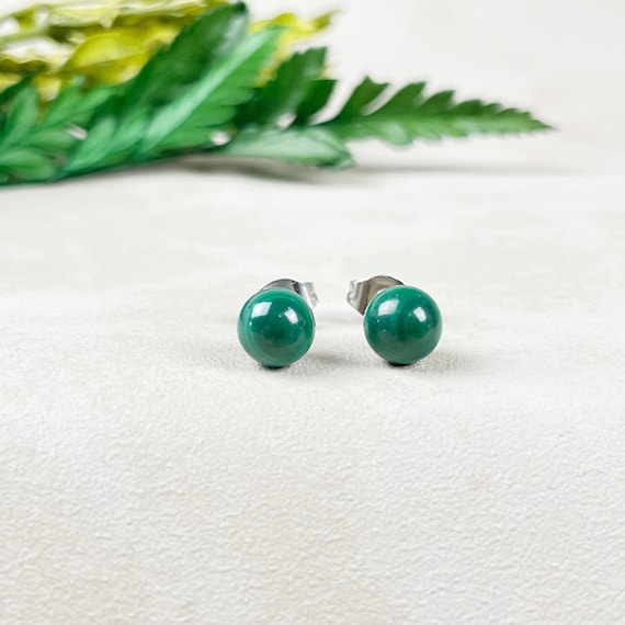 Silver 6mm Malachite Orb Stud Earrings (EPJ-ERBA13-MC)