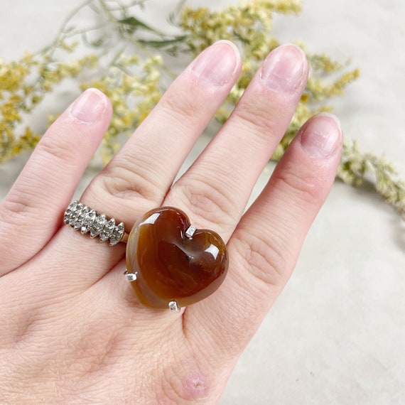 Silver Agate Heart Statement Wire Ring (EPJ-RA10-AG-7)