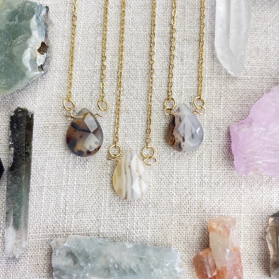 Montana Agate Faceted Teardrop Delicate Necklace (EPJ-NAAE43-MA)