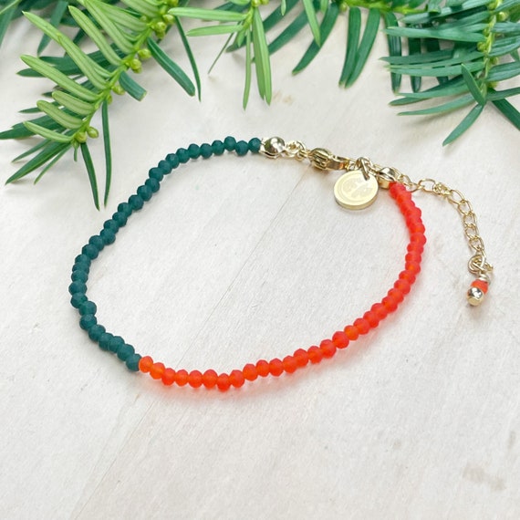 Bri// Forest Orange Matte Crystal Beaded Delicate Bracelet (EPJ-BSBA17-FO)
