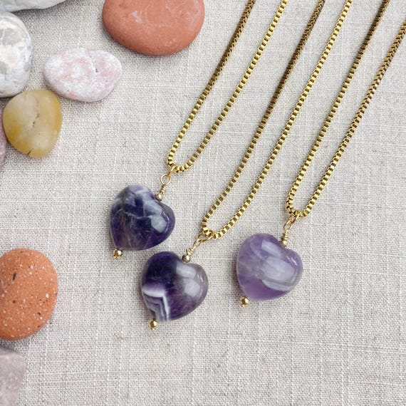 Amethyst Heart Bead Pendant Gold Necklace (EPJ-N3AA10-AM)