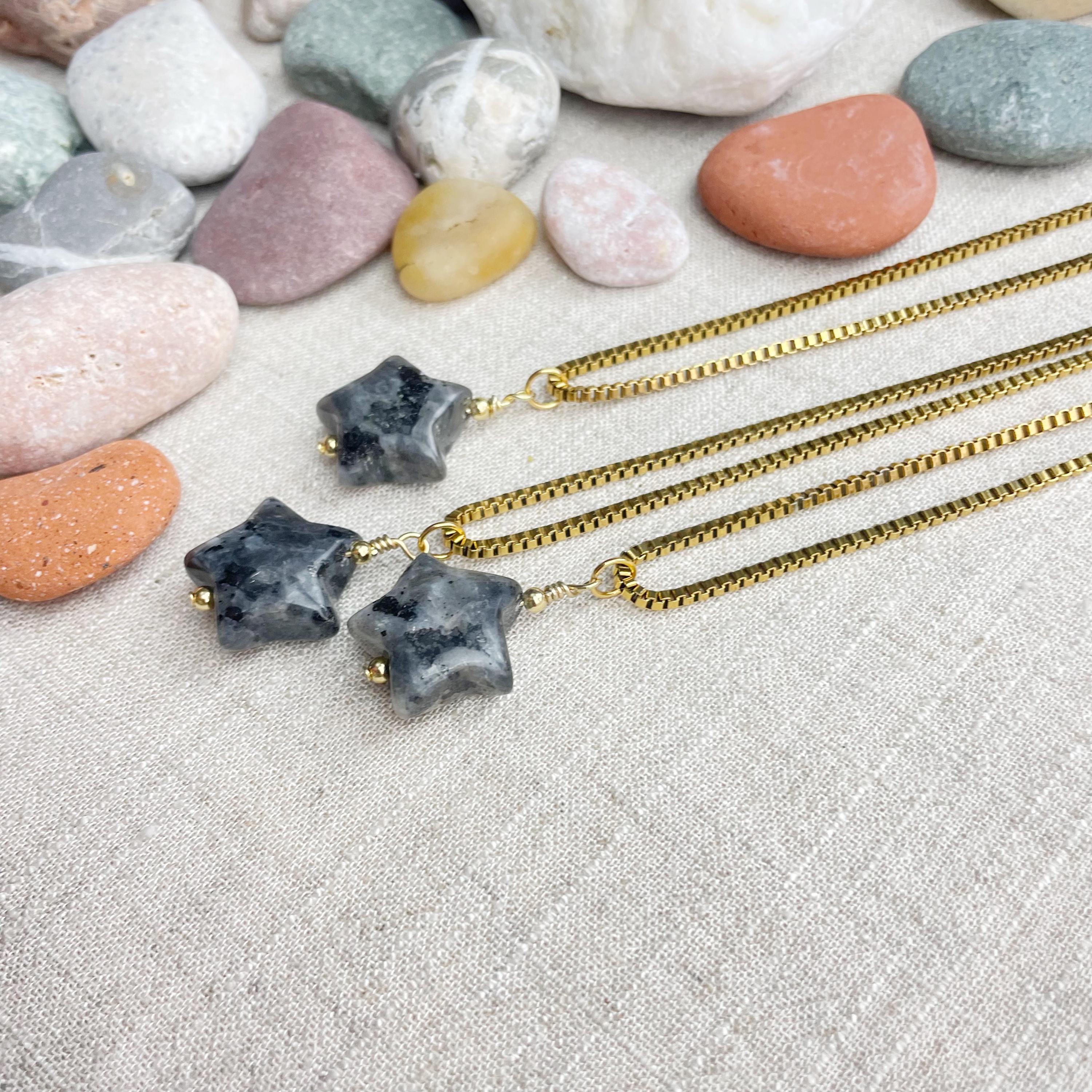 thumbnail image 2 of 2Pcs Natural Larvikite Inverted Triangle Pendant Beads – 32x20x6mm, Black 2 of 3
