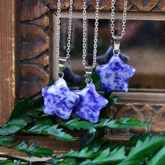 Blue Sodalite 20mm Star Necklace, Silver Gemstone Necklace, Layering Statement Necklace (EPJ-NW20AEA20)