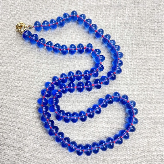 Navy Blue Glass Hand-knotted Beaded Necklace (EPJ-NSC13-NB)