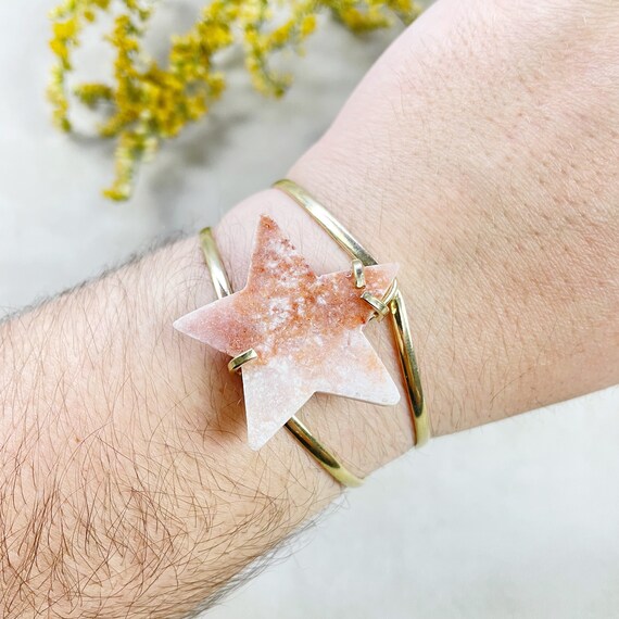 Gold Pink Amethyst Star Arc Cuff Bracelet (EPJ-BCCA12-2)